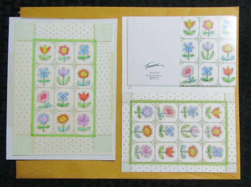 BLANK NOTE CARD Nine Flowers in Grid 5.5x7 Greeting Card Art #N1115 w/ 4 Cards