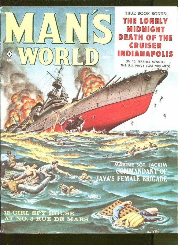 MAN'S WORLD AUGUST 1959-JACK RICHARD-AL ROSSI-CRIME-CHEESECAKE-FN+