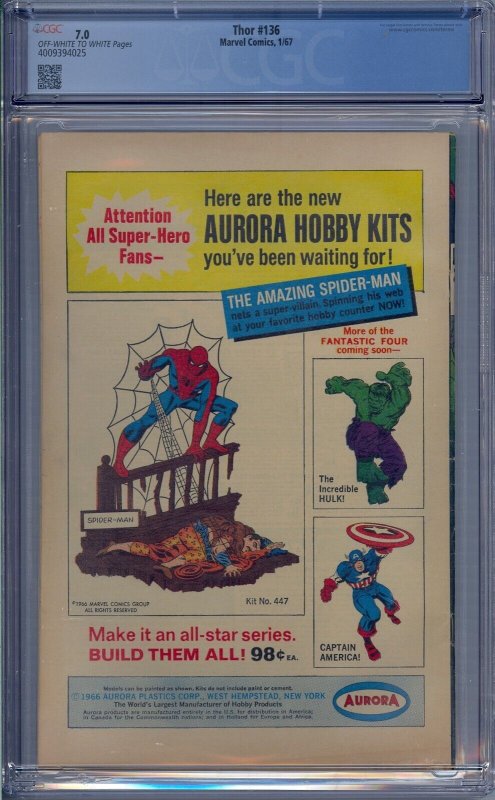 THOR #136 CGC 7.0 2ND LADY SIF JACK KIRBY