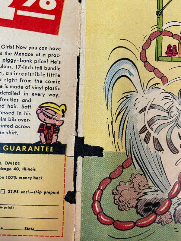 DENNIS THE MENACE #13 VINTAGE COMIC, COVER ONLY 1955 PARTIAL SPINE SPLIT