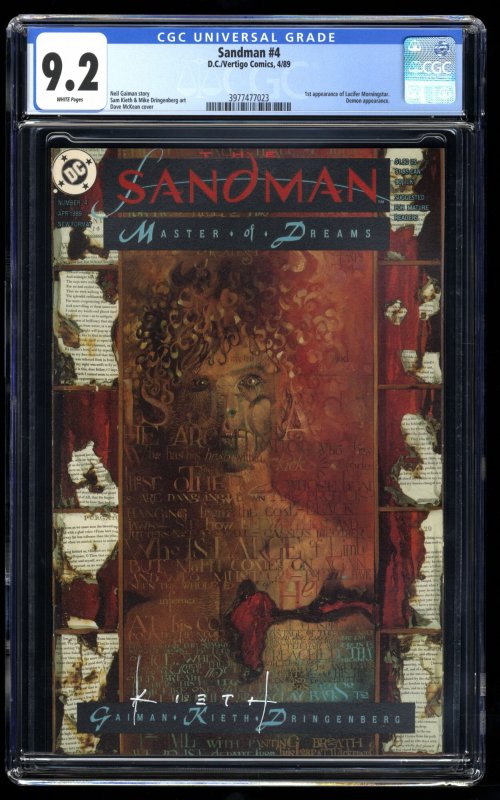 Sandman #4 CGC NM- 9.2 White Pages 1st Lucifer!