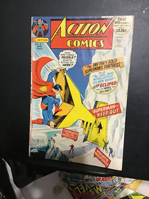 Action Comics #411  (1972) giant size Superman’s Fortress cover, Eclipso! VF+