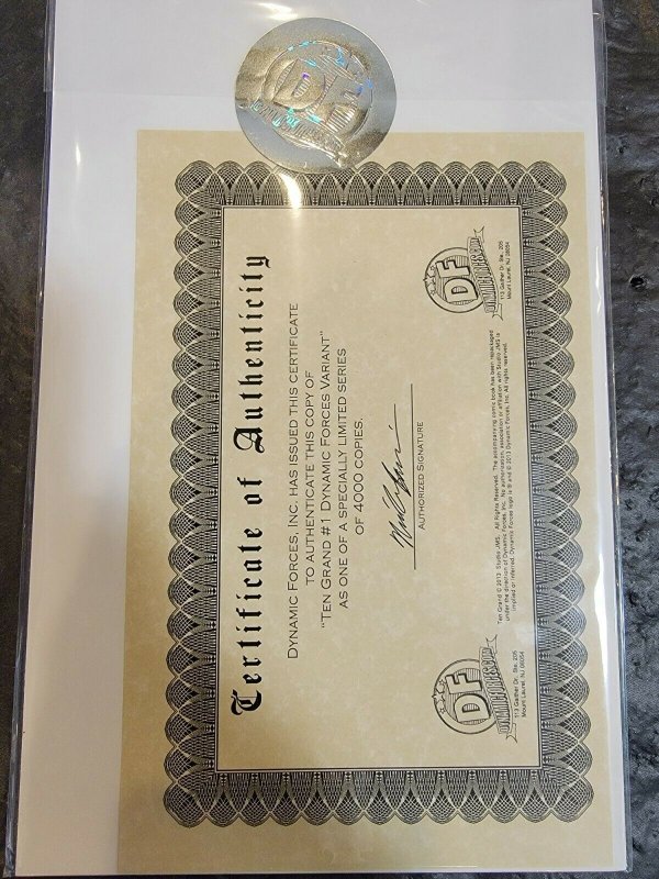 Ten Grand #1 DF Lee Variant Comic Book 2013 - Image w/ COA