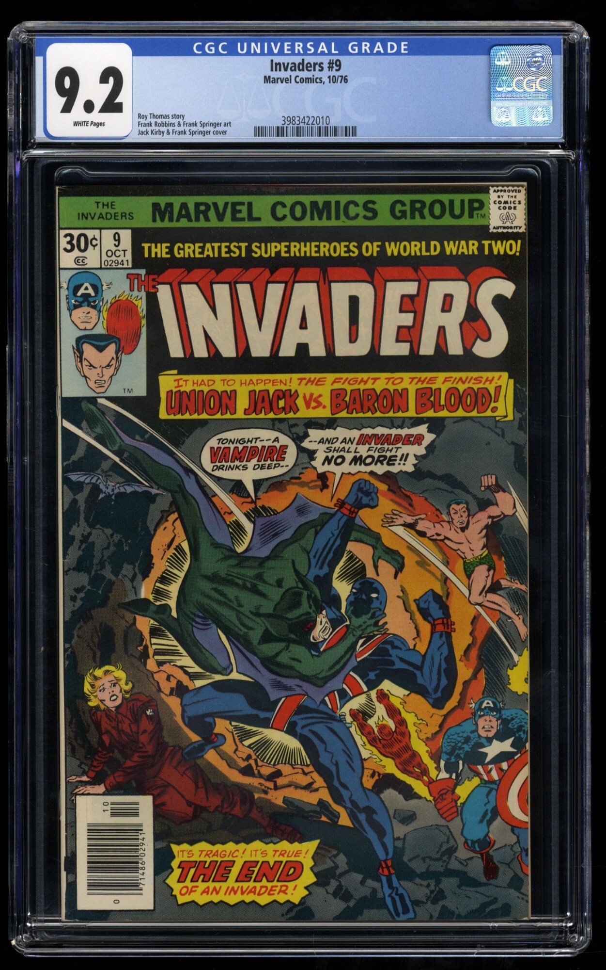 INVADERS #21 (10/77) ~ CGC 9.0 ~ WHITE PAGES ~ UNION JACK APP ~ MARVEL