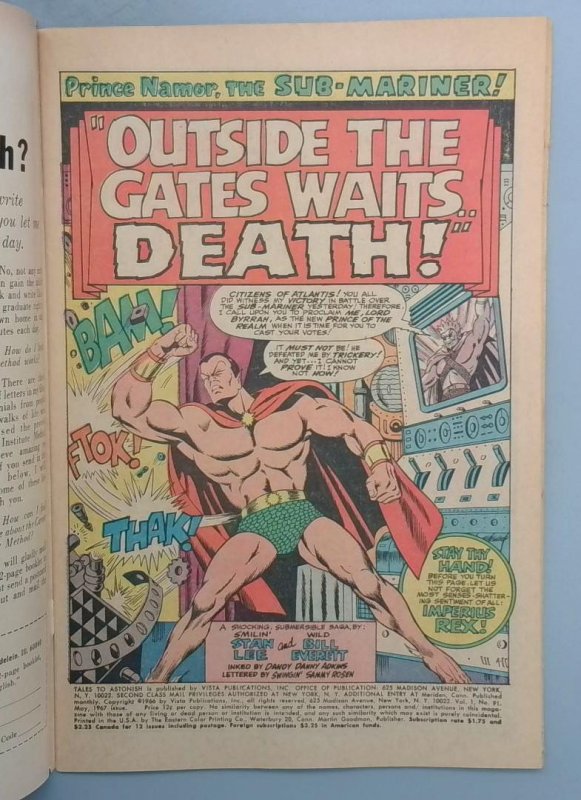 Tales to Astonish #91 FN 2nd ABOMINATION Marvel Comics 1967 JR1