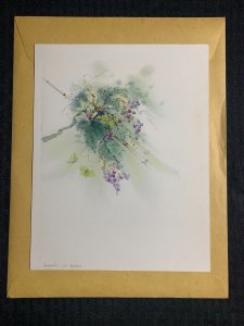 HAPPY BIRTHDAY Watercolor Grapes on the Vine 7x9 Greeting Card Art #B1133