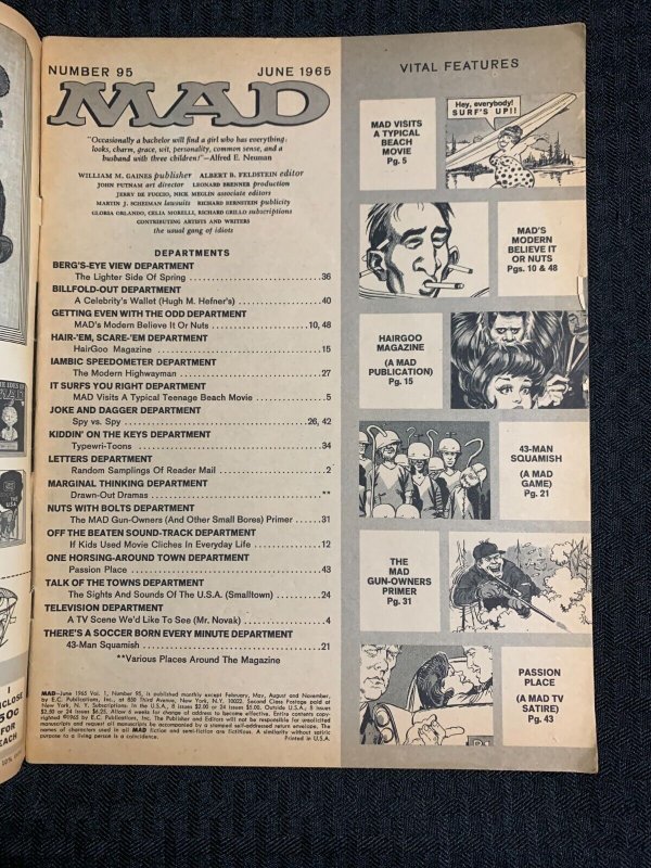 1965 MAD Magazine #95 VG- 3.5 Special Spring Training Issue