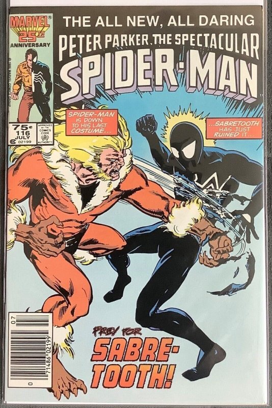 Spectacular Spider-Man #116 Newsstand (1986, Marvel) Sabretooth Appearance. NM