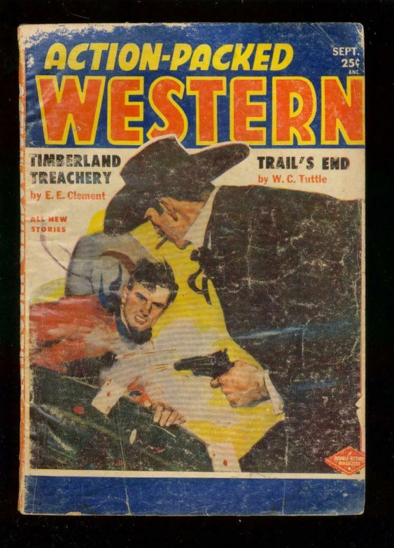 ACTION-PACKED WESTERN PULP-SEP 1955-WC TUTTLE-CARD GAME G