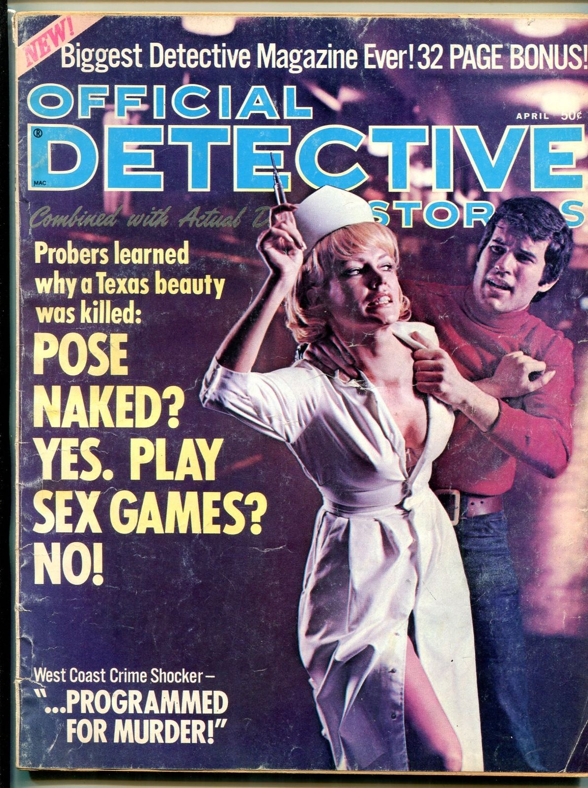 Official Detective Magazine April Nurse Cover True Crime VG HipComic