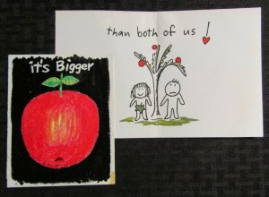 BIGGER THAN THE BOTH OF US Apple & Cartoon Couple 8x5 Greeting Card Art #V3236