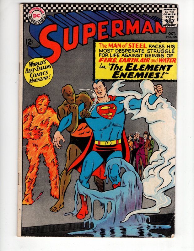Superman #190  (1966)  'THE ELEMENT ENEMISS !!!  / ID#337