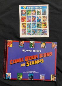 Comic Book Icons On Stamps book and sheet of 20 stamps