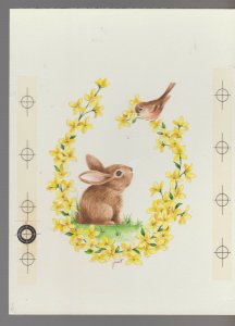 FOR YOU DAD Cute Rabbit w/ Bird & Yellow Flowers 6x8 Greeting Card Art #E2873