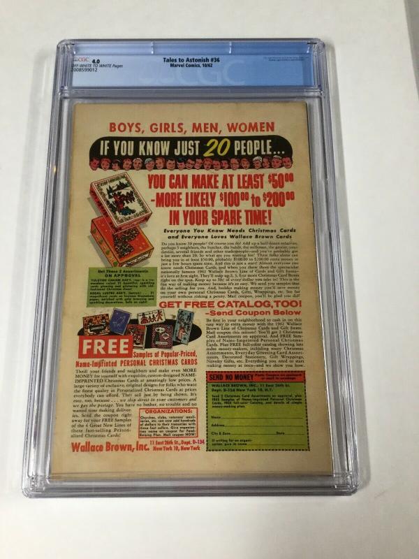 Tales To Astonish 36 Cgc 4.0 Ow/w Pages 3rd Antman Marvel Comics