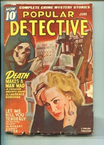 POPULAR DETECTIVE-06/1946-SKULL-ELECTRIC CHAIR-LAURENCE DONOVAN-good/vg 