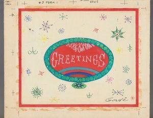 CHRISTMAS GREETINGS Red & Green Ornament 10.5x8.5 Greeting Card Art #SP103