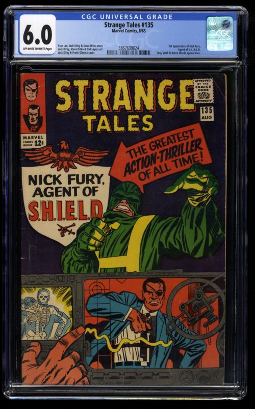 Strange Tales #135 CGC FN 6.0 Off White to White 1st Nick Fury! Shield!