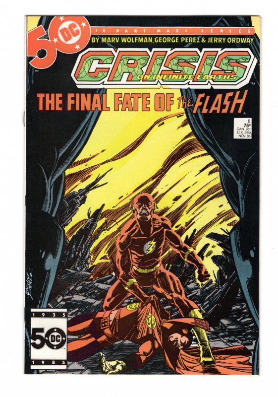 Crisis on Infinite Earths #8 Marv Wolfman George Perez Death of Flash NM-
