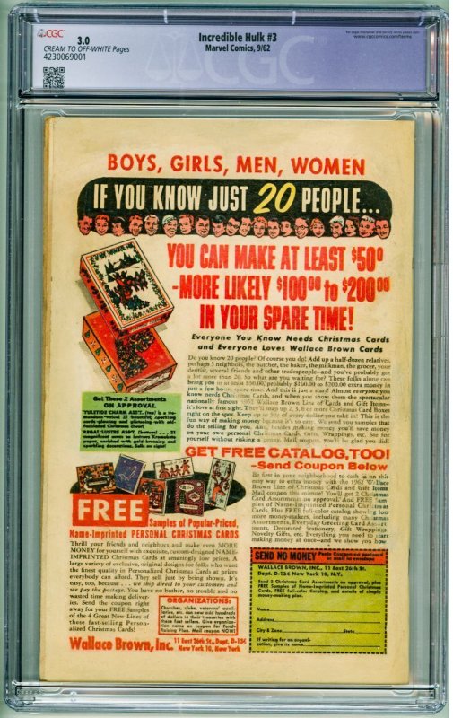 The Incredible Hulk #3 (1962) Restored C-5 CGC 3.0 see description