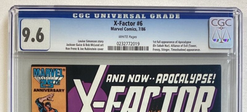 X-Factor #6 - CGC 9.6 - Marvel - 1986 - 1st full appearance of Apocalypse! 