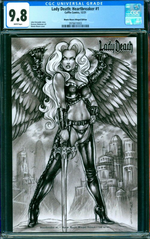 Lady Death Heartbreakers #1 Monte Moore Winged Edition Coffin CGC 9.8 Ltd /50 