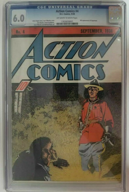 Action Comics #4 ~ 1938 DC ~ CGC 6.0 (FN), 4th Appearance of Superman