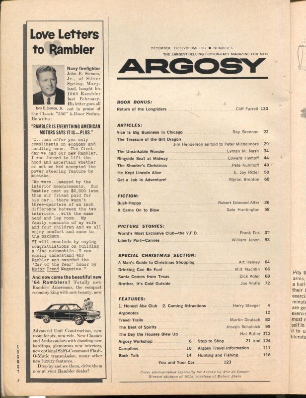 Argosy 12/1963-Popular-George Gross art-mystery-crime-Steeger-pulp thrills-VG