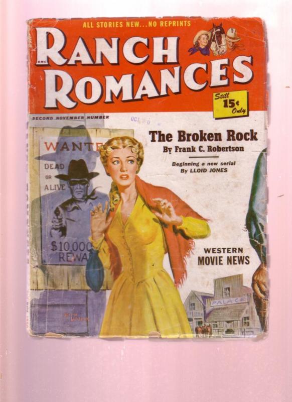 RANCH ROMANCES-11/50-PULP-JOHN WAYNE-EVERETT R KINSTLER VG