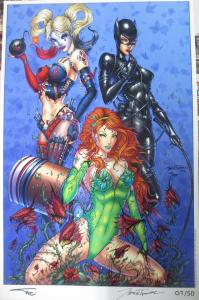SIGNED Jamie Tyndall art Print!11x17NM Harley Quinn, Poison Ivy, Catwoman!