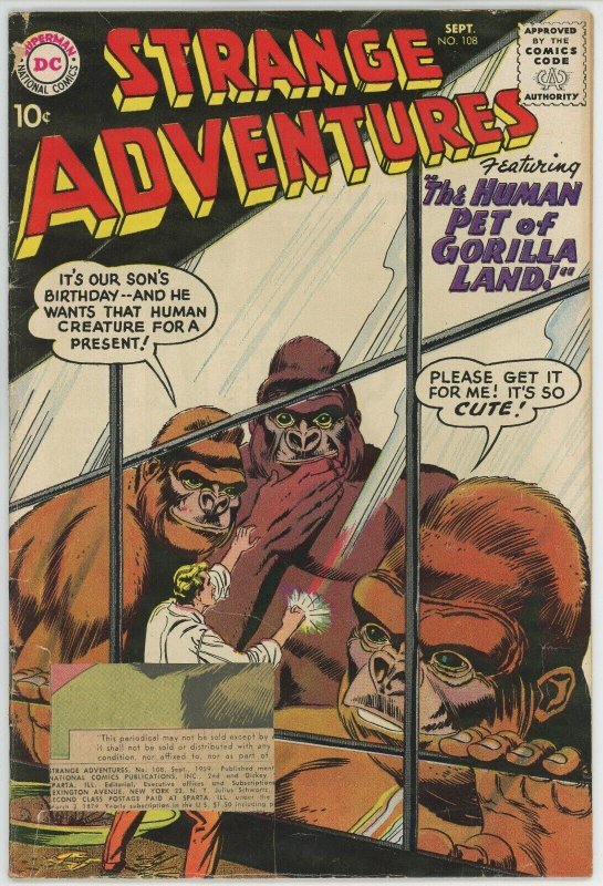 Strange Adventures #108 (1950) - 1.8 GD- *The Human Pet of Gorilla Land*