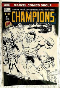 ?MARVEL~CHAMPIONS #1 DF EXCLUSIVE~CASSADAY Black & White SKETCH VARIANT w/COA?