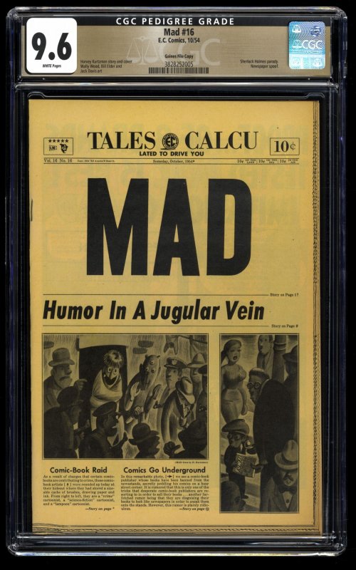 Mad #16 CGC NM+ 9.6 White Pages Gaines File Copy 1st Print