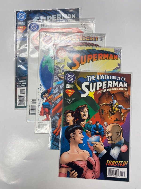 5 DC COMICS Superman Man of Steel #57 58 62 Superman #114 Adventures #535 90 KM5