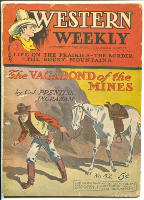 Western Weekly #52 1869-The Vagabond of The Mines-pulp fiction-VG