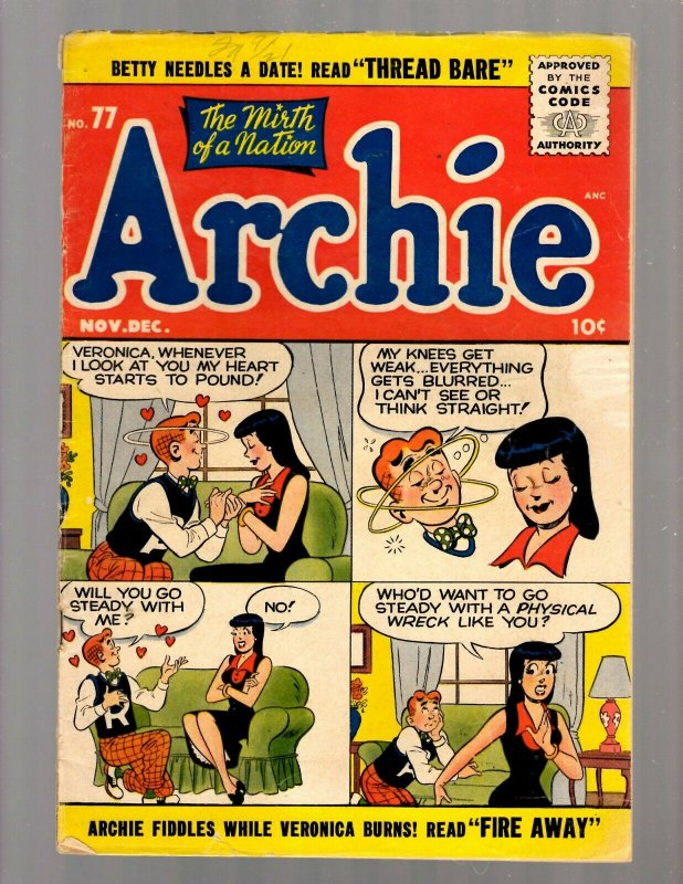 Archie Comics # 77 VG/FN Golden Age Comic Book Jughead Veronica Betty Reggie JK7