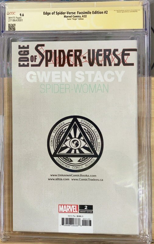 EDGE OF SPIDER-VERSE #2 * 9.6 * FACSIMILE EDITION TURINI Signed Virgin GWEN ?