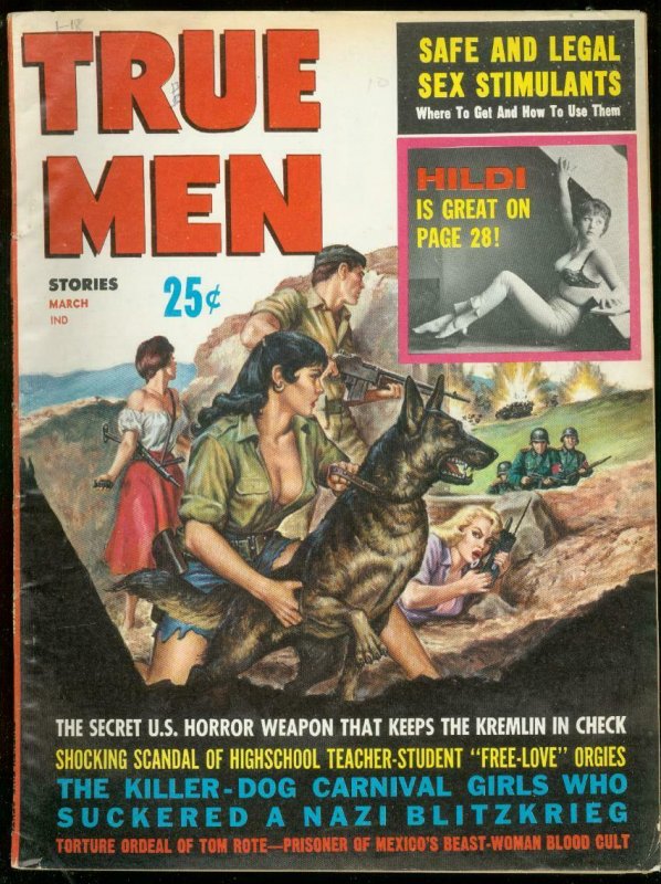 True Men Magazine March 1962-Beast Woman Blood Cult-Sex Stimulants-Hildi Hessler