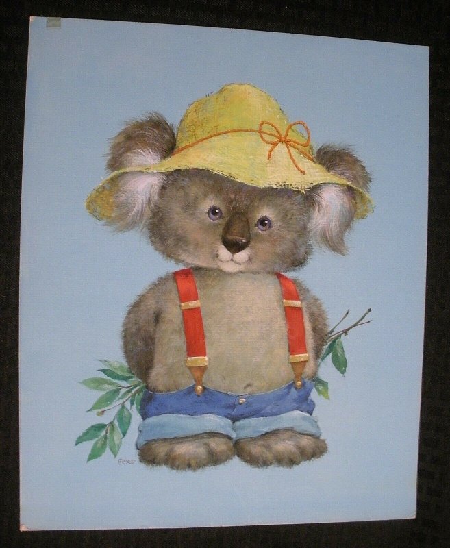 CUTE PAINTED Koala in Suspenders 11x13.5 Greeting Card Art #B4075 w/ Color Sep