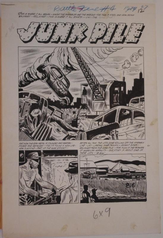 BATTLE FIRE #4 original art, Golden age, pgs 12 13 14 15 16, 15x22, 1955,5 pgs