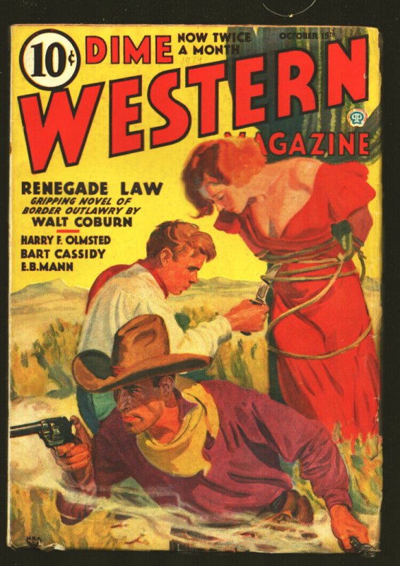 Dime Western-12/15/1934 Popular-Walter Baumhoffer bondage cover art-Renegade...