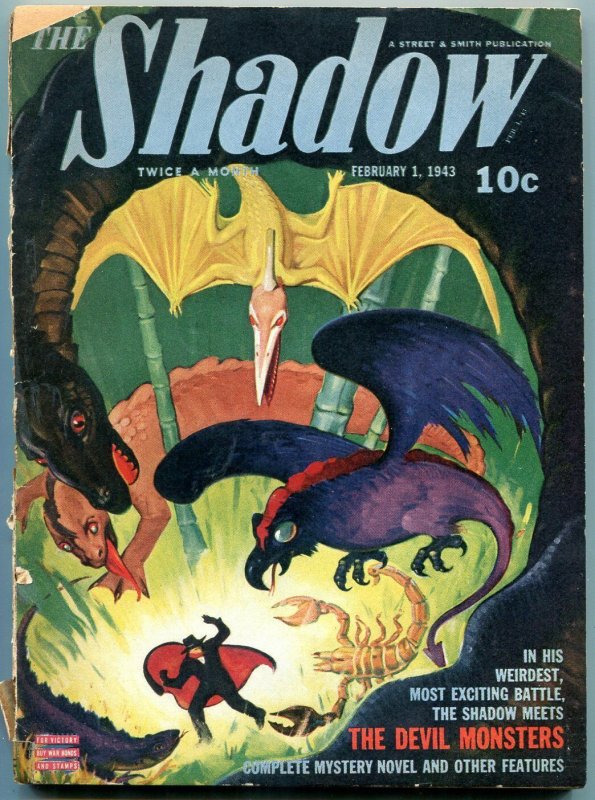 The Shadow Pulp February 1 1943- Devil Monsters- George Rozen cover G/VG