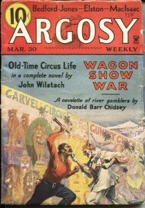 ARGOSY MAR 30 1935--CARNIVAL FIGHT COVER---CIRCUS STORY---STOOKIE ALLEN--H BE...