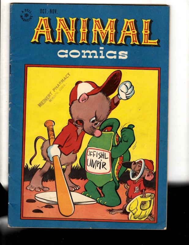 Animal Comics # 23 FN Dell Golden Age Comic Book Turtle Possum Mouse JL2