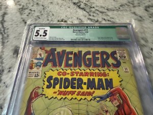 Avengers # 11 CGC Graded 5.5 Marvel Comic Book Qualified 1964 Spider-Man JH33