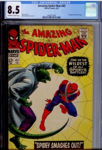 Amazing Spider-Man #45 CGC 8.5 Off-White/WHITE pages  3rd app. of The Lizard