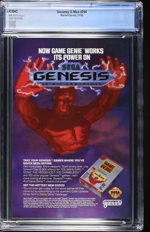 Uncanny X-Men #294 (11/92) Graded CGC 9.8