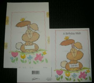 BIRTHDAY Cartoon Rabbit w/ Letter & Flowers 6x9 Greeting Card Art #8704