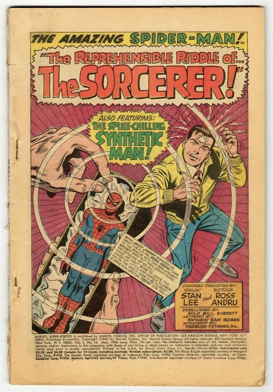 Marvel Super-Heroes #14 ORIGINAL Vintage 1967 Marvel Comics Spider-Man 