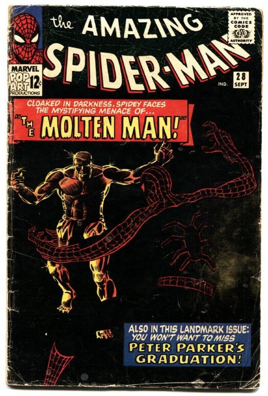 AMAZING SPIDER-MAN #28-silver-age BLACK COVER-MARVEL COMICS VG- 